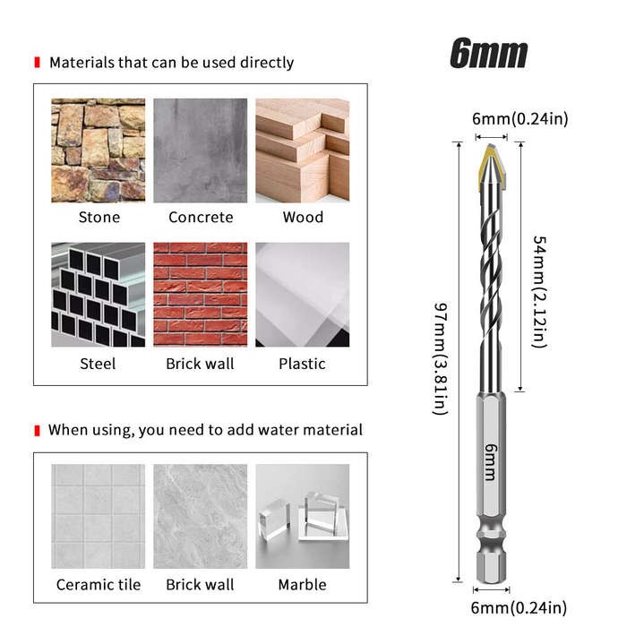6mm - 10PCS 6mm Hex Shank High-Strength Eccentric Twist Drill Bits Skewed Head 6mm Cutting Diameter