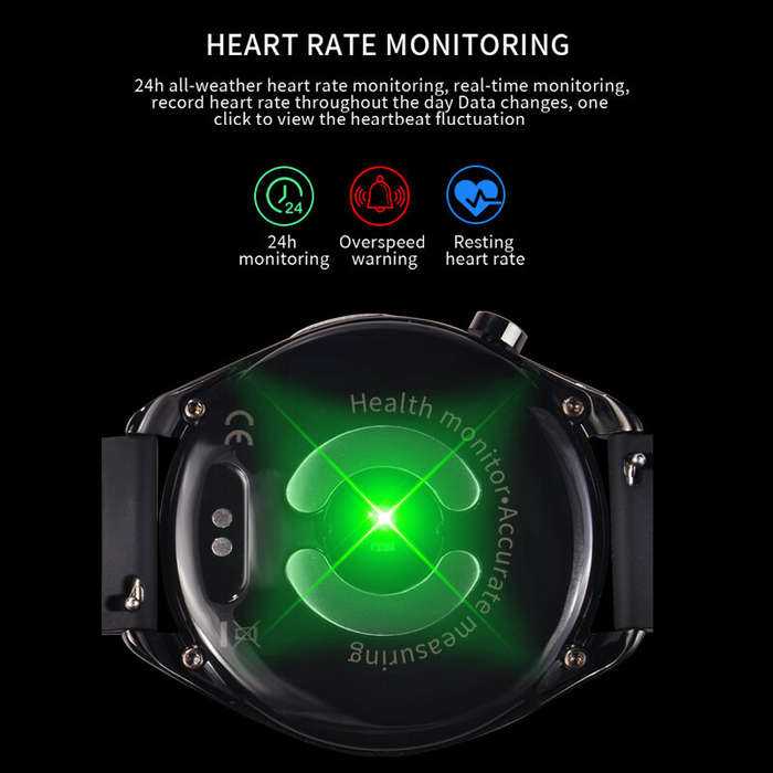 Black - H5 1.28-inch HD Screen ECG Non-invasive Blood Glucose Measurement bluetooth Call Heart Rate
