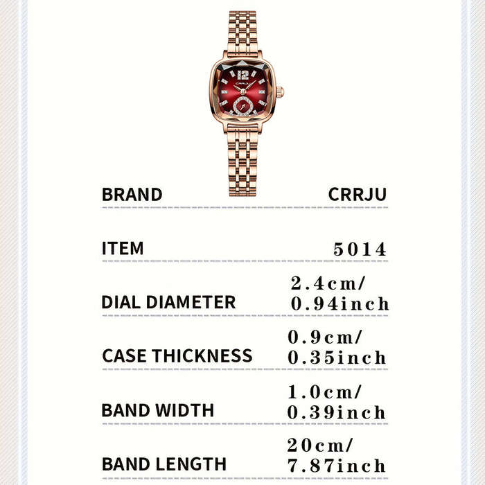 Red - CRRJU Stainless Steel Women Watch Square Luxury Rhinestone Quartz Watch Business Waterproof Fa