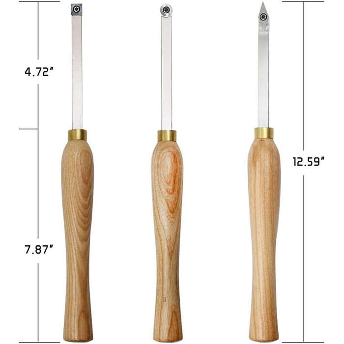 A - Wood Lathe Chisel Set 3 PCS Woodworking Turning Tools Includes Square Round Diamond Carbide Blad