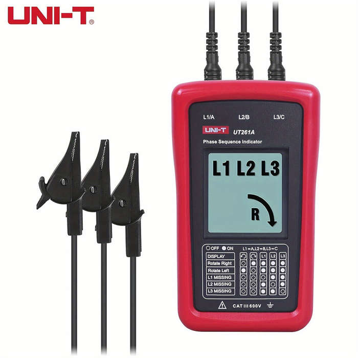 Red - UNI-T UT261A 3 Phase Sequence Tester AC Phase Rotation Meter Voltage Range 40V to 690V LCD Dis