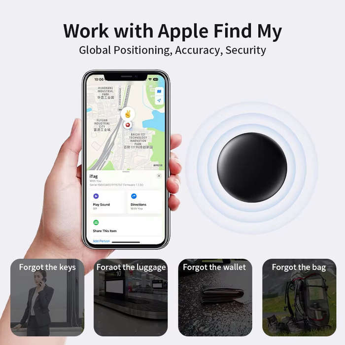 Black - Anti-lose Tracker for iOS Airtag Replacement via Find My Bluetooth GPS Tracker for Luggage i