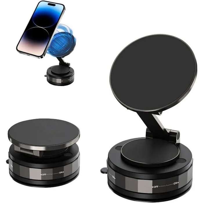 Black - Foldable Adjustable Magnetic Phone Holder 360 Degree Swivel Mount for Car Dashboard Table an