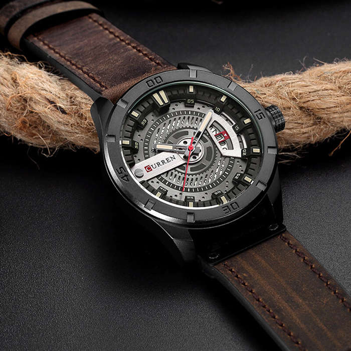 Black/Brown - CURREN Men Classic Sports Quartz Watch Large Dial Fashion Casual Watches Waterproof Wa
