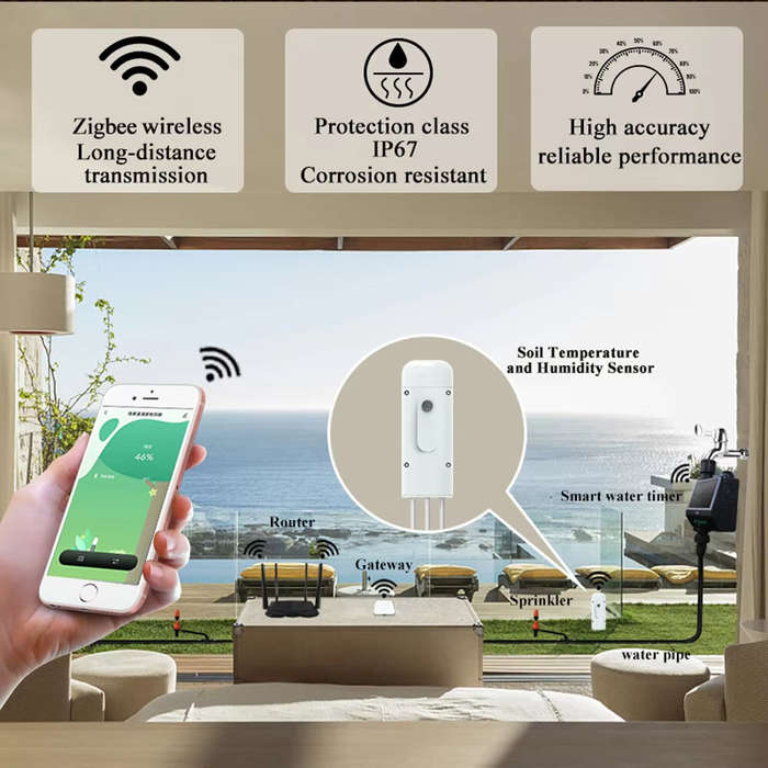 White - Tuya Smart For Zigbee Soil Tester Temperature and Humidity Meter Waterproof Moisture Garden