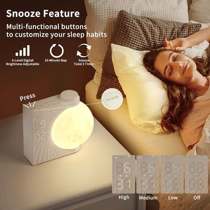 USB Powered - Colorful Atmosphere Moon Light Sunrise Alarm Clock Wake-Up Light Breathing Light Three