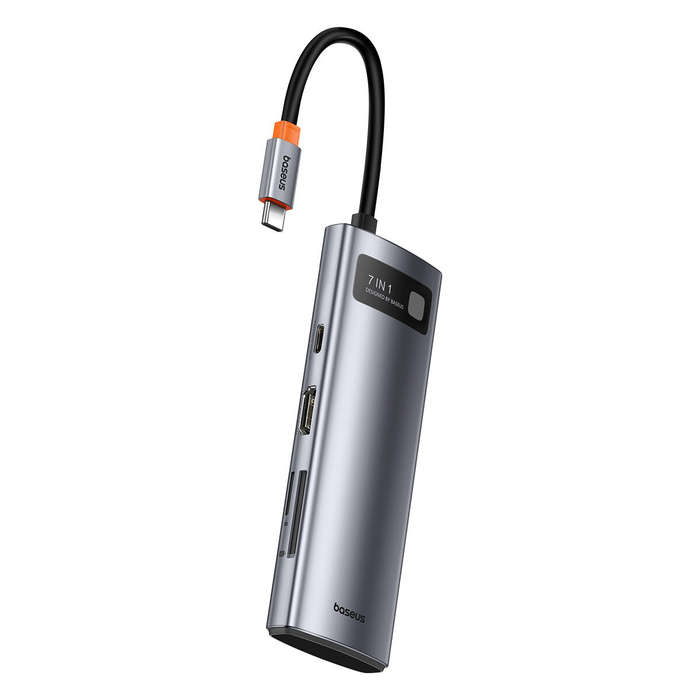 Grey - Baseus 7-in-1 Type-C Docking Station with USB3.0*3 / PD100W Type-C / 4K@60Hz HD / SD&TF Card