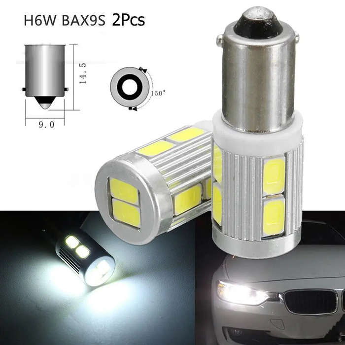 180 - 12V 2PCS High Brightness Width Indicator Light Bulb BAX9S H6W 10 SMD White Light LED Car Side