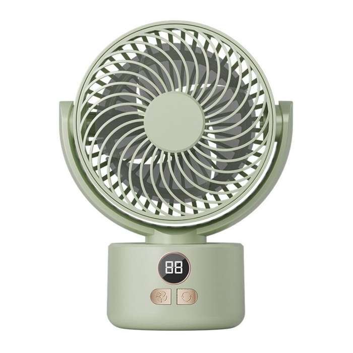 Green - Tevorex Compact USB Rechargeable Desk Fan Quiet Large Battery Display Rotating Cooling Airfl