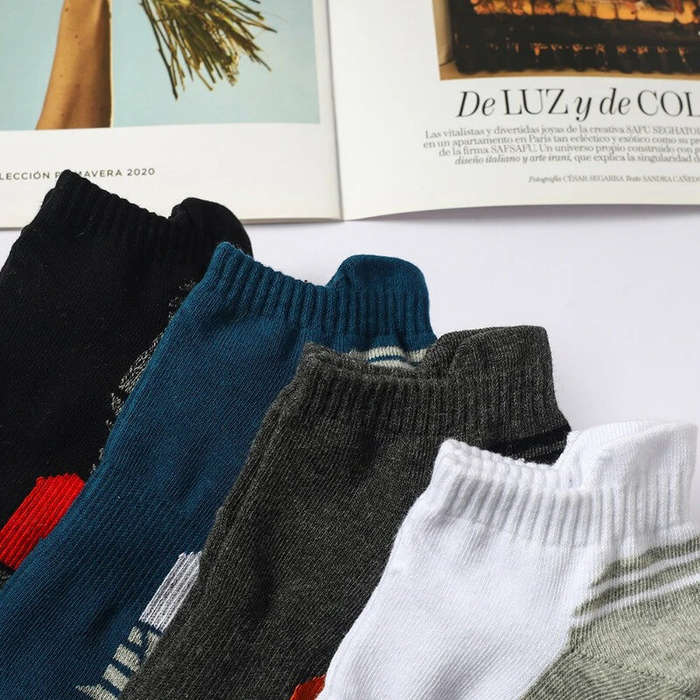 #01 - 5 Pairs Men's Cotton Breathable Athletic Short Socks, Men's Low Cut Sweat-Wicking Ankle Socks,