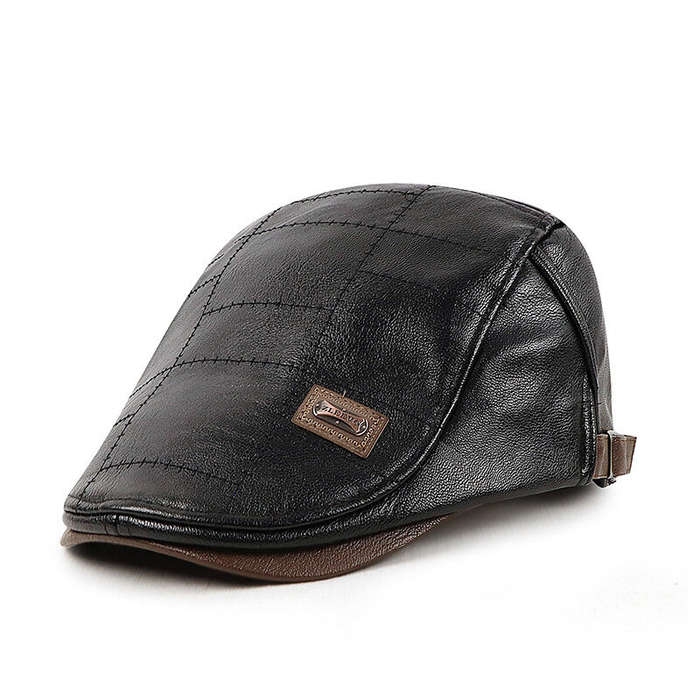 Black - Collrown Vintage Berets Mens PU Leather Beret Hats Autumn Winter Adjustable Hats Men's Visor