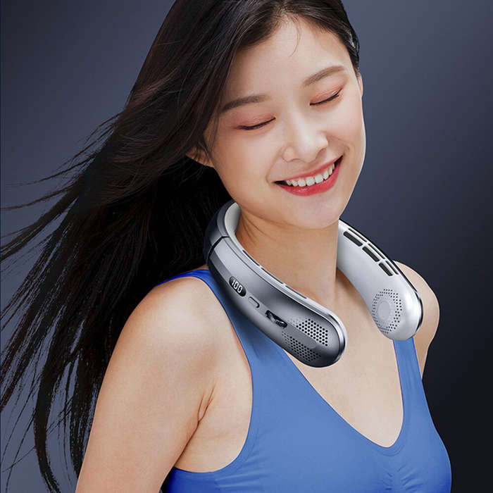 Grey - Tevorex Portable Neck Fan 5000mAh USB Rechargeable Lightweight Bladeless Silent Design 100 Ge