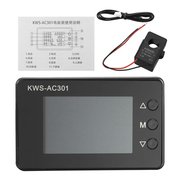 KWS-AC301 8 in1 Voltmeter Ammeter AC 50-300V Power Energy Meter LED Digital AC Wattmeter Electricity