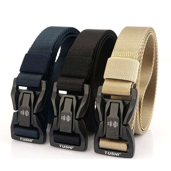 Black - TUSHI Quick Release Metal Buckle Tactical Belt Breathable Elastic Military Belts For Men Str