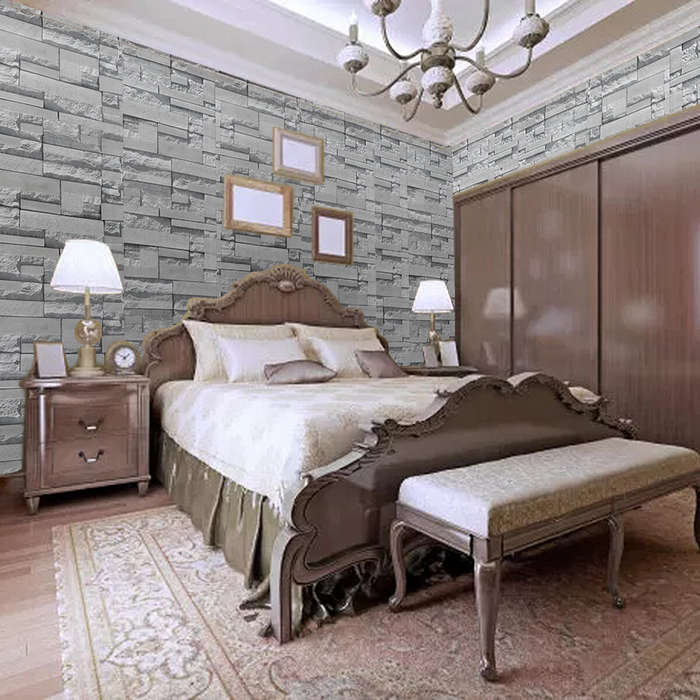 #1 - Gray Wallpaper Sticker Wall Cloth Wallpaper Self-Adhesive Waterproof Pvc Retro Brick Pattern St