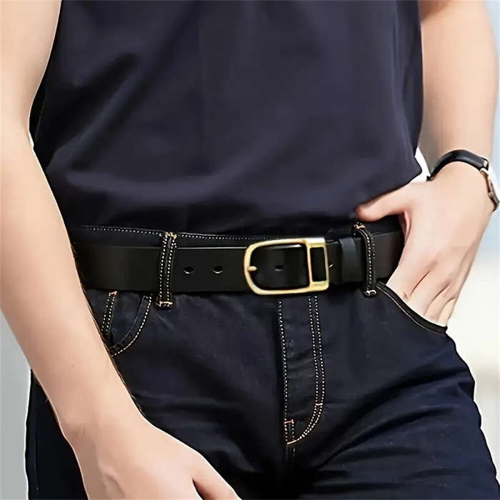 130CM - 110-130cm Men's Casual Belt with Alloy Buckle 3.3cm Wide Simple Convenient Business Casual P