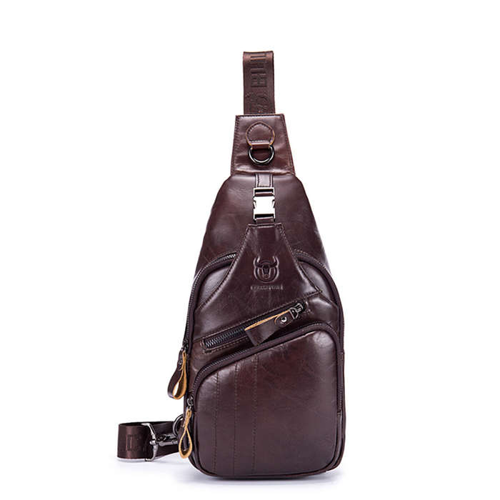 Yellow - BULLCAPTAIN Men Multi-Pocket Leather Chest Bag Casual Sports Multifunctional Large Capacity