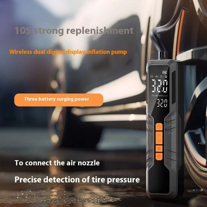 Black - 150Psi Portable Smart Electric Air Pump Power Bank Preset Tire Pressure 6000mAh Cordless Dua