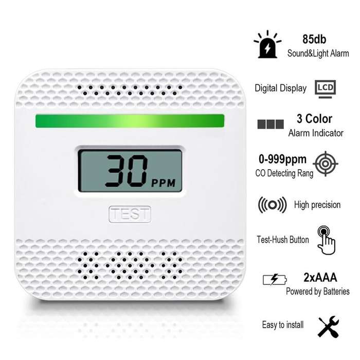 White - EcoSafe Compact Carbon Monoxide Sensor Lightweight Portable Safety Alert Device Digital Read