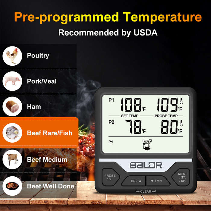 Black - BALDR Split Dual Probe Food Thermometer Large Screen Electronic Food Thermometer Intelligent