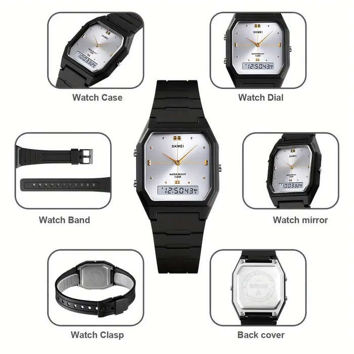 Black - SKMEI Fashion Men Digital Watches Outdoor Multifunctional Watch Sports Waterproof Dual Displ