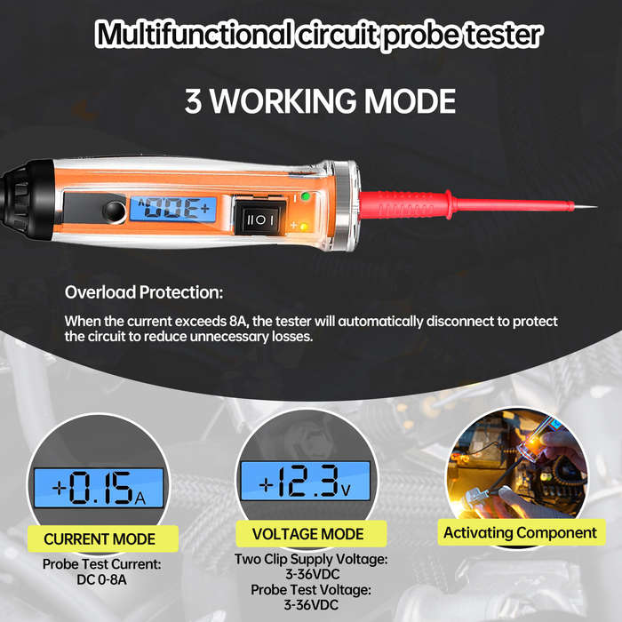 1 Set - NS-822A Multifunctional Circuit Probe Tester LCD Digital Screen Overload Protection 3-36VDC