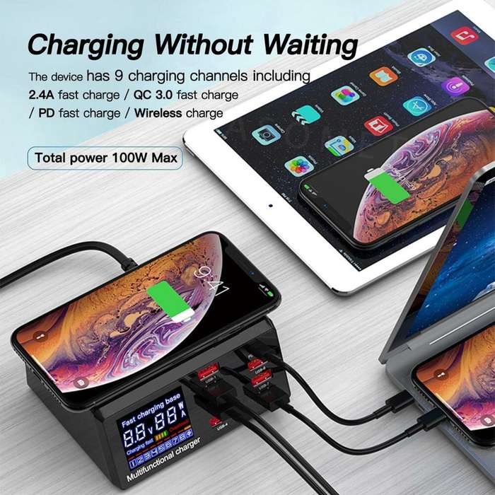 EU Plug - Bakeey 100W 8-Port USB PD Charger PD3.0 QC3.0 Desktop Charging Station Smart Charger 10W W