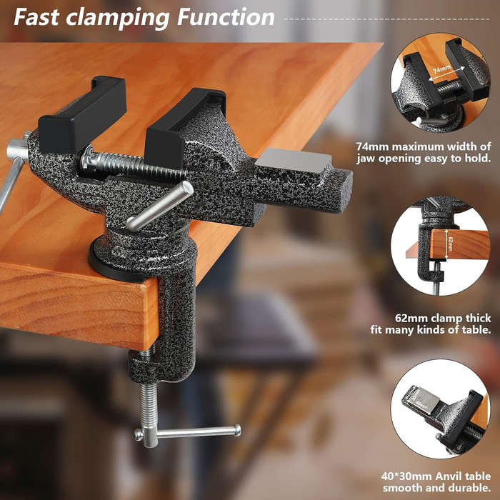 Black - ENJOYWOOD Universal Bench Vise Table Clamp 360 Swivel Base Small Home Vice Heavy Duty Alloy