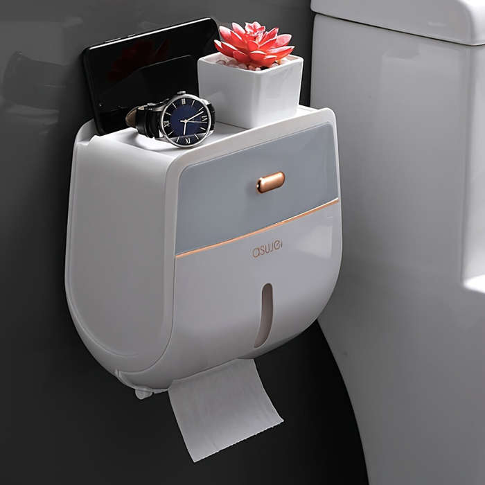 Black - Bathroom Organizer Shelf Wall Mount Toilet Paper Holder Large Capacity Wall-mounted Double-l