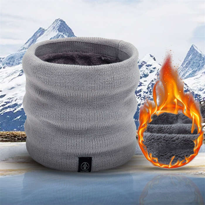 Black - TENGOO Vintage Solid Color Knit Tube Neck Gaiter Thickened Fleece Lined Scarf Autumn Winter