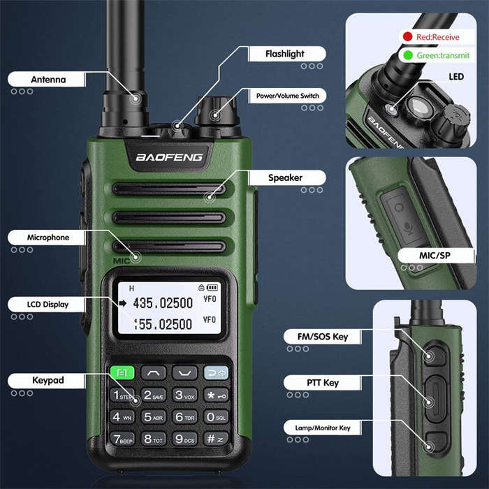 Black - BAOFENG UV13Pro V2 Dual Band Walkie Talkie 999 Channels 1800mAh 16KM Long Range Type-C Charg