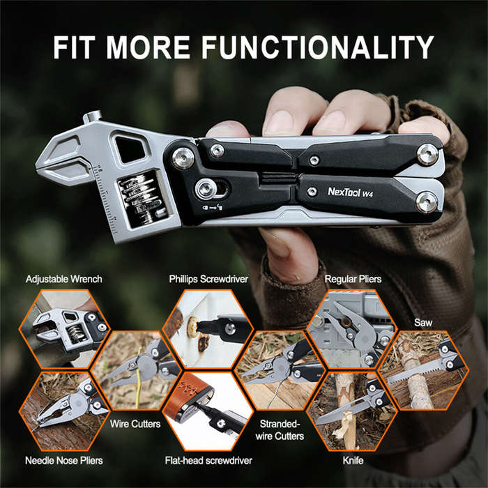 Black - NexTool W4 Multitool Wrench 11-In-1 Adjustable Wrench Pliers Hand Tools Screwdriver Wooding