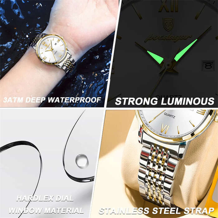 Rose Gold/White - POEDAGAR Women Watch Thin Waterproof Luminous Quartz Watch Calendar Analog Stainle