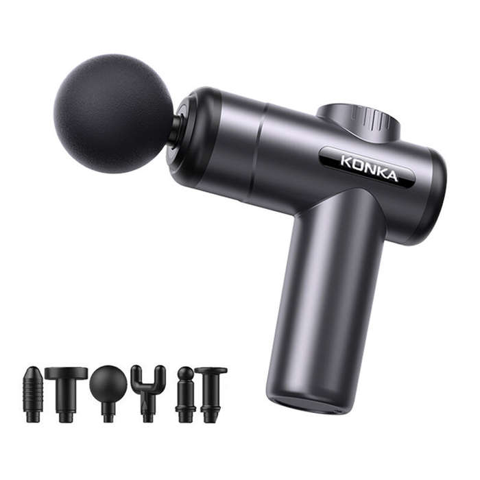 Black - KONKA V19 Fascia Gun 6 Speeds Adjustable 6 Massage Heads Massager Gun Relieve Fatigue Muscle