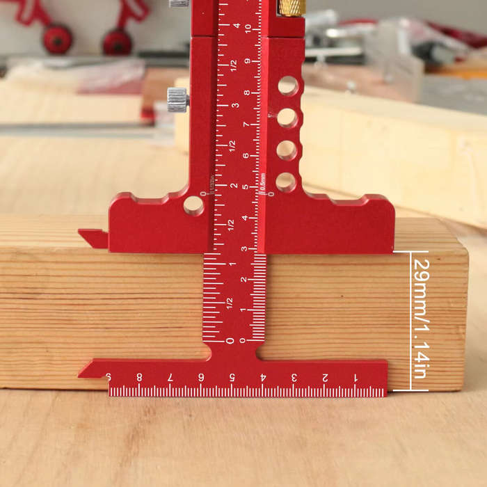 Red - Precision Sliding Edge Ruler Woodworking Scriber Marking Line Adjustable T-Square Framing Rule