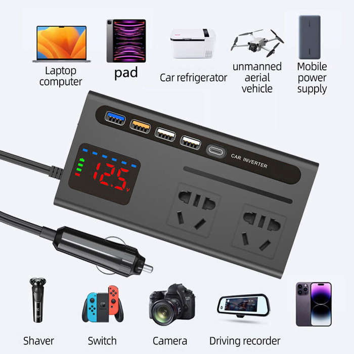 Car Power Inverter with Type-C Charger Car Inverter Charger Type-C Mobile Phone Fast Charging 12V 24