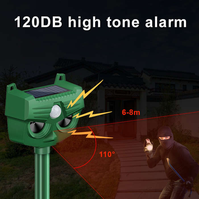 AGSIVO Solar Animal Repeller Ultrasonic Animal Repellent with PIR Motion Sensor and LED Flash Light
