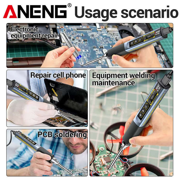 Blue - ANENG SL108 Electric Soldering Iron 96W PD QC Adjustable Temperature 100C-450C OLED Display P