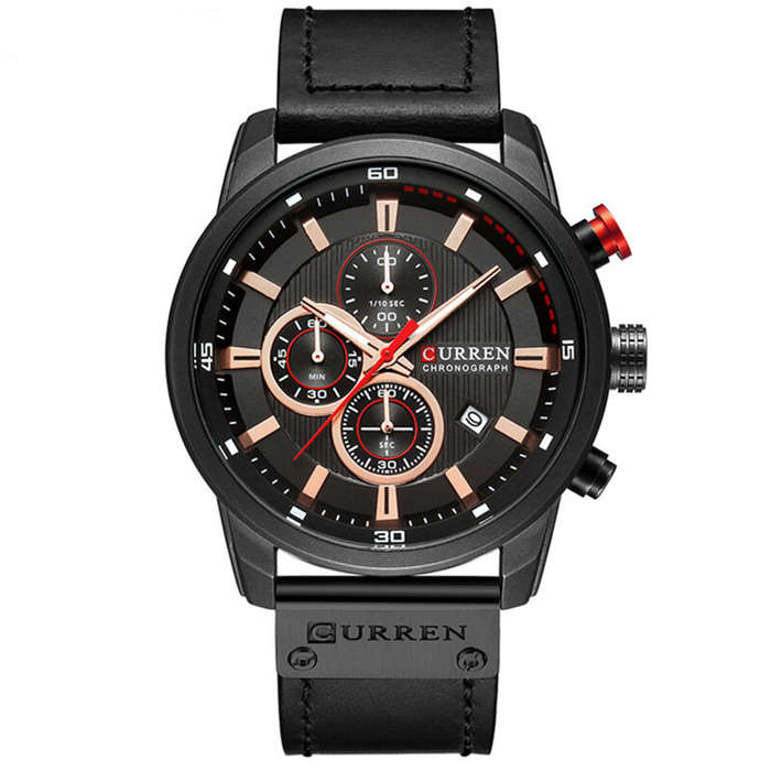 Brown - CURREN Men Leather Strap Sport Watches Six-hand Chronograph Wristwatch Waterproof Watches Mu