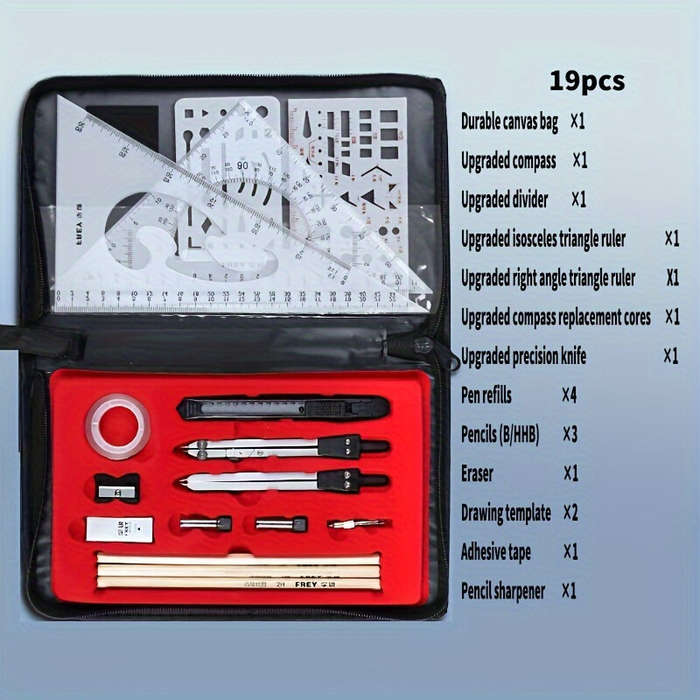 Scribe - Professional 19pcs Compasses Drawing Kit Aluminum Alloy Material Architectural Mechanical C