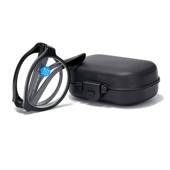 +150 - Portable Folding Reading Glasses Fashion Far-sighted Eyewear with Plastic Case Anti Blue Ultr