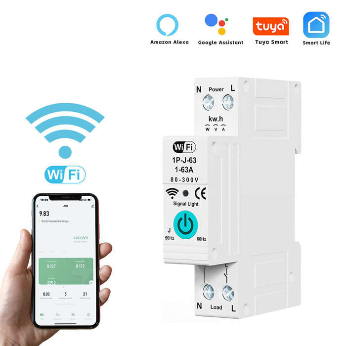 Smart WiFi Circuit Breaker with Remote Control Voice Activation Adjustable Over Current Protection E