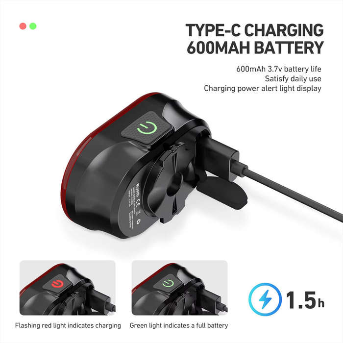 Black - CYCLAMI CY300T 2PCS Bicycle Smart Front Rear Brake Sensing Lights Waterproof Type-C Charging