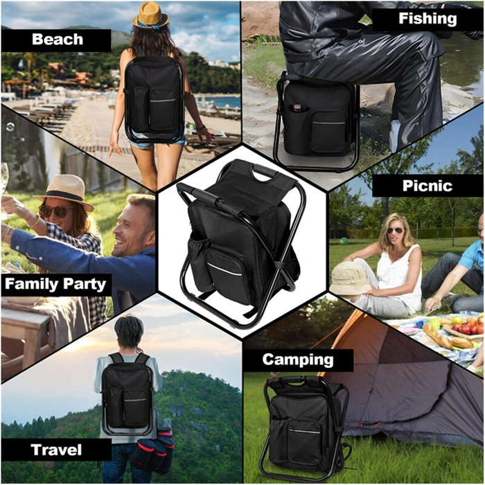 Black - IPRee Outdoor Folding Camping Fishing Chair Stool Portable Backpack Cooler Insulated Picnic