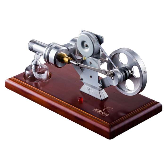 Silver - STARPOWER QX-FD-01 Hot Air Stirling Engine Generator Model Wooden Base Physics Experiment S