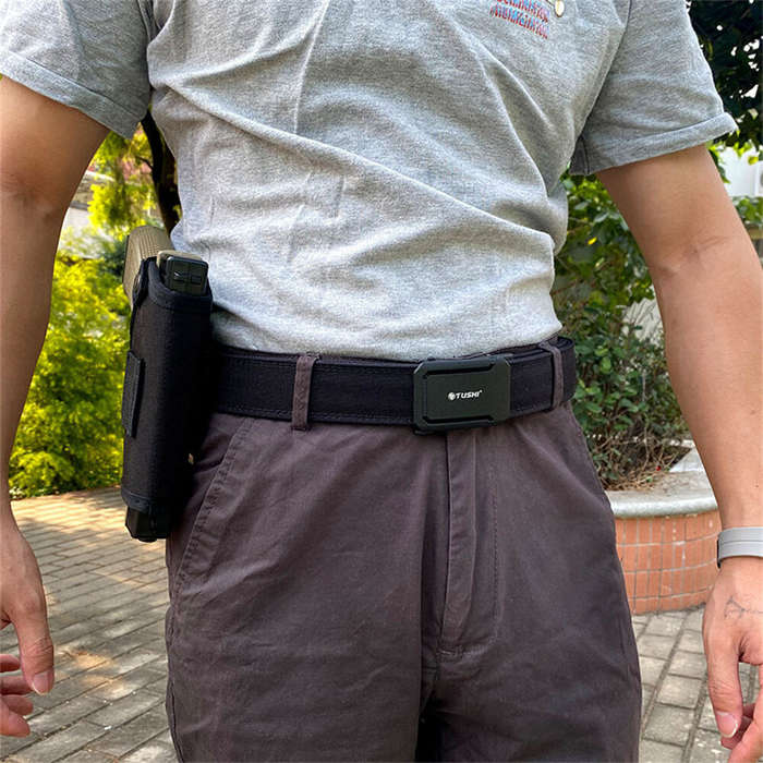 Army Green - TUSHI 120cm Mens Automatic Buckle Tactical Belt Military Sturdy Nylon Belt for Outdoor