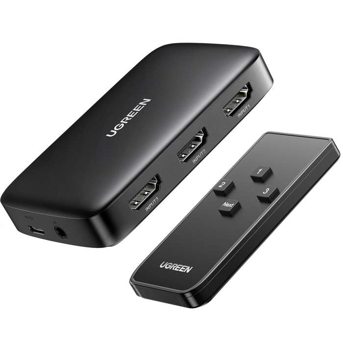 Black - UGREEN 3 in 1 Out 4K HD Splitter Switch 3D 30Hz UHD Automatic HD Switch Box with IR Remote C