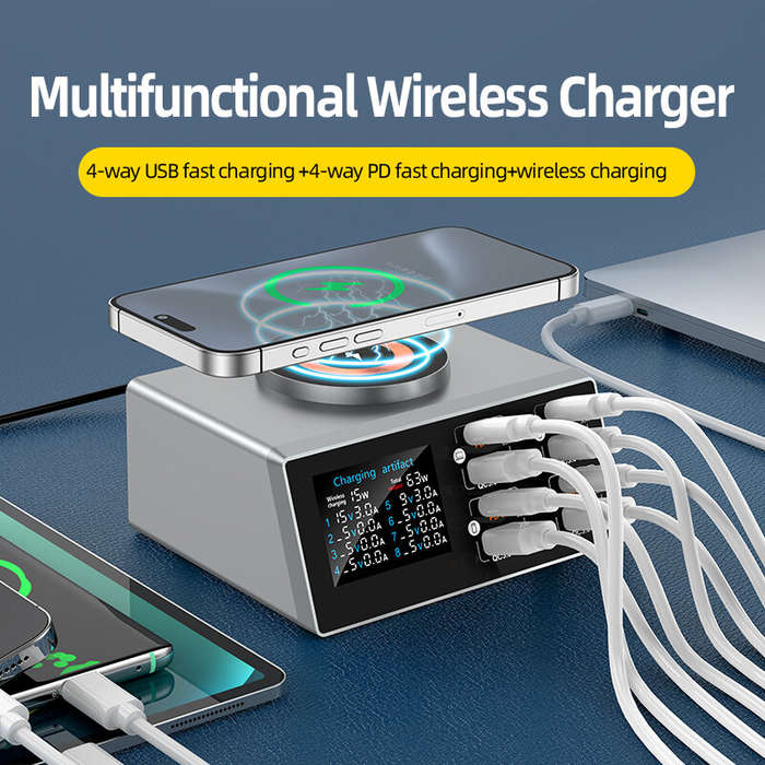 EU Plug - Bakeey WLX-X9S 140W 8-Port USB PD Charger 4USB-A+4USB-C PD QC3.0 Fast Wireless Charging De