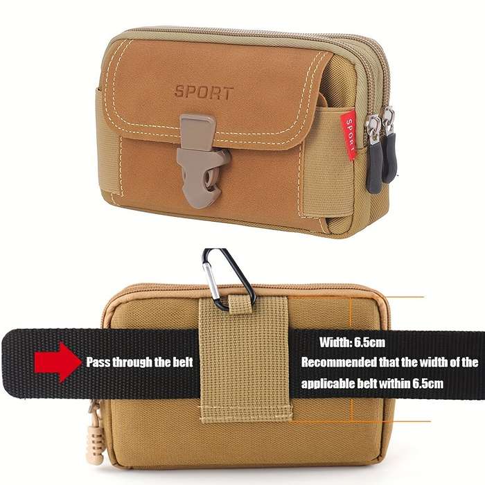 Khaki - Outdoor 6.5'' Phone Canvas Men Waist Bag Large Capacity Small Portable Coin Key Storage Belt