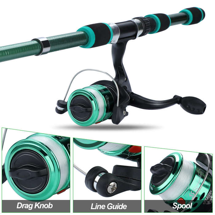 Green - Sougayilang Spinning Fishing Rod Reel Combos 1.8M Telescopic Rod with 5.2:1 3BB Fishign Reel